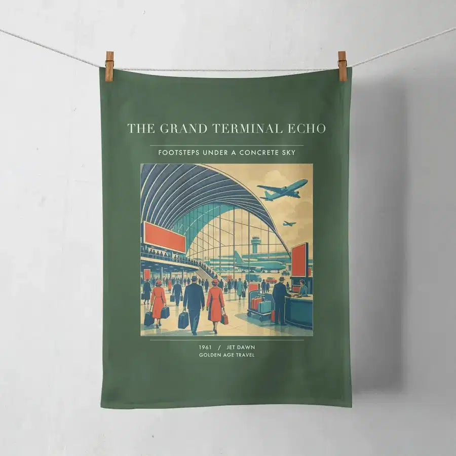 VINTAGE G4300 - The Grand Terminal Echo - Designed Towels design on darkgreen
