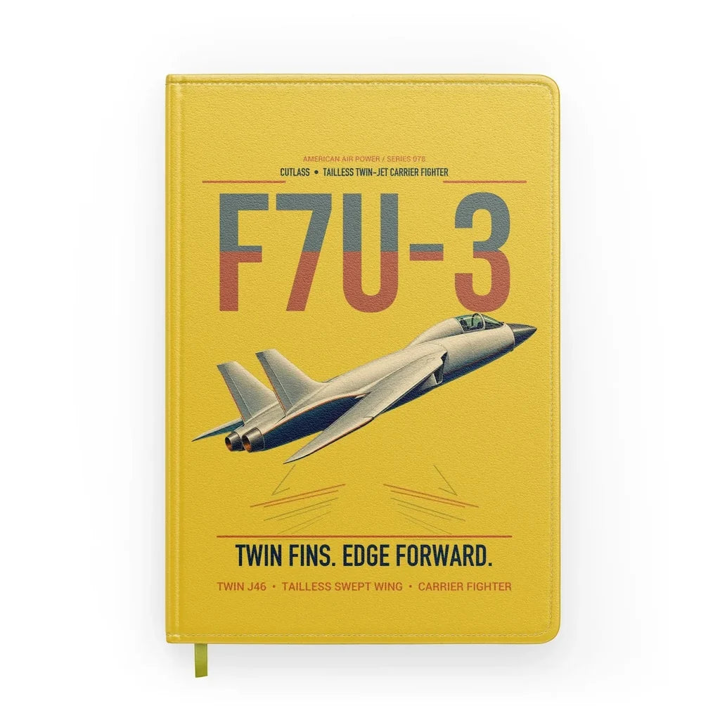 F7U-3 Cutlass design on yellow notebook