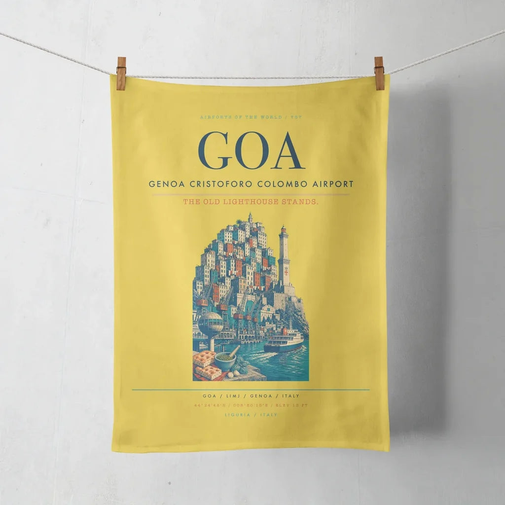 Genoa Cristoforo Colombo Airport (GOA) design on yellow towel
