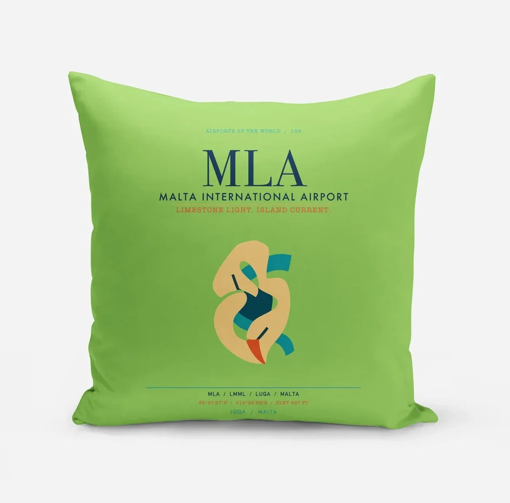 Malta International Airport (MLA) design on light green pillow