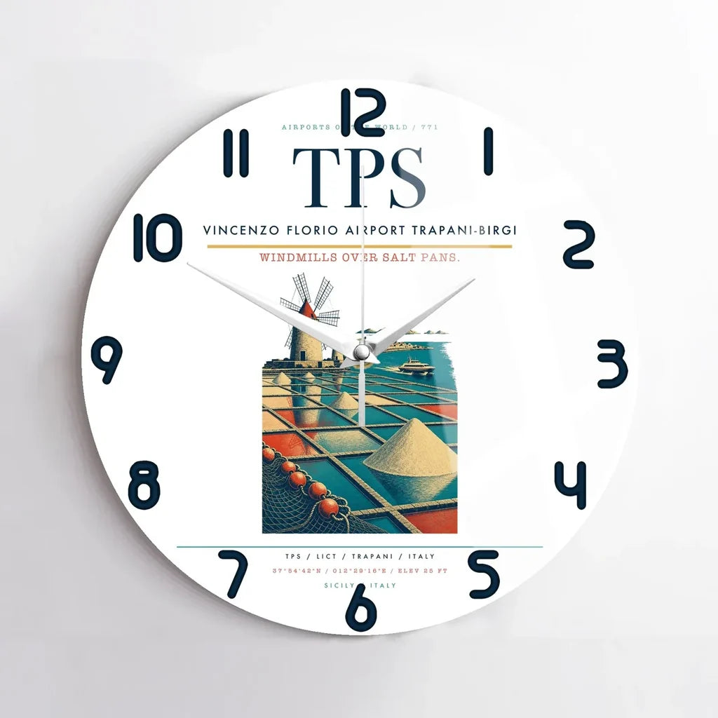 Vincenzo Florio Airport Trapani-Birgi (TPS) design on white no frame wall clock