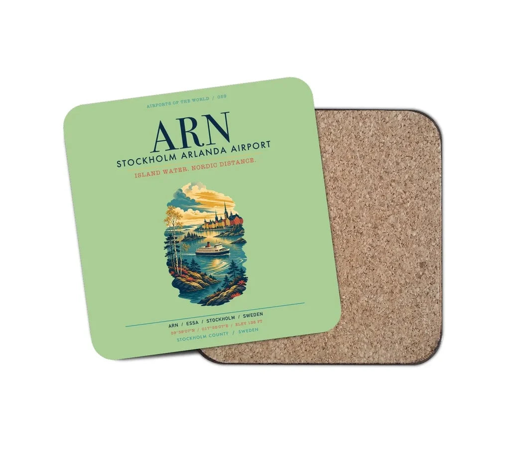 Stockholm Arlanda Airport (ARN) design on light green 1 piece coaster