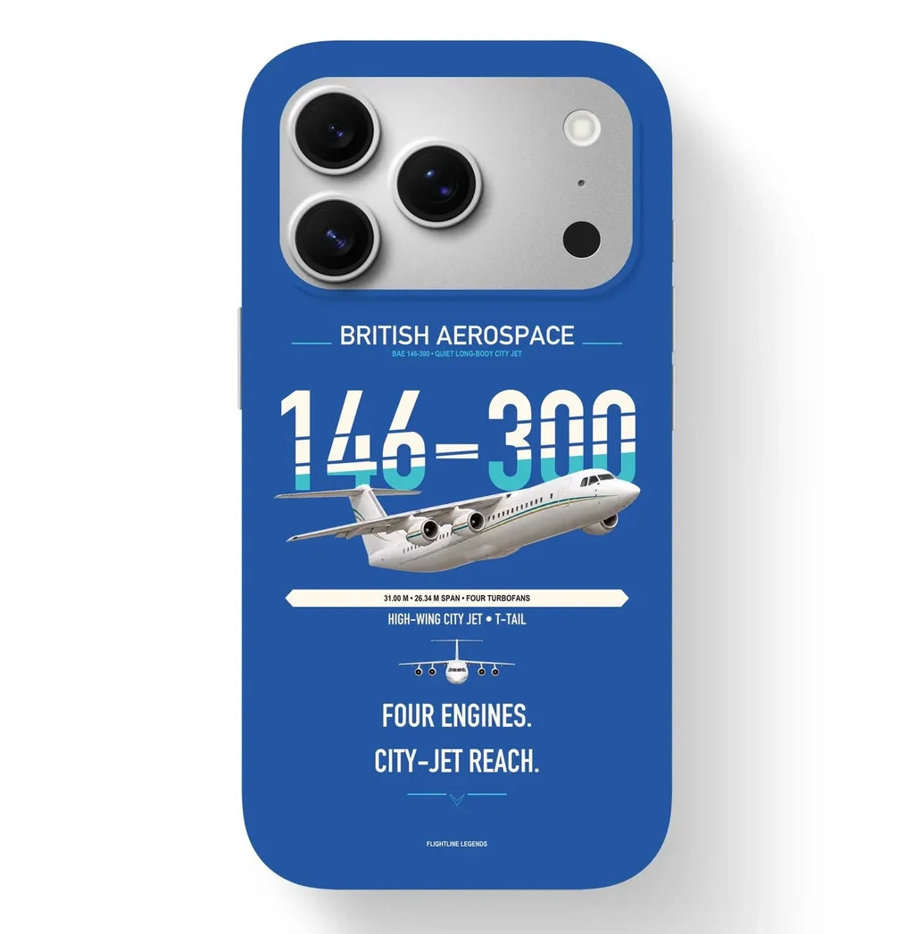 BAe 146-300 design on blue magsafe iphone case, for iPhone 17 Pro