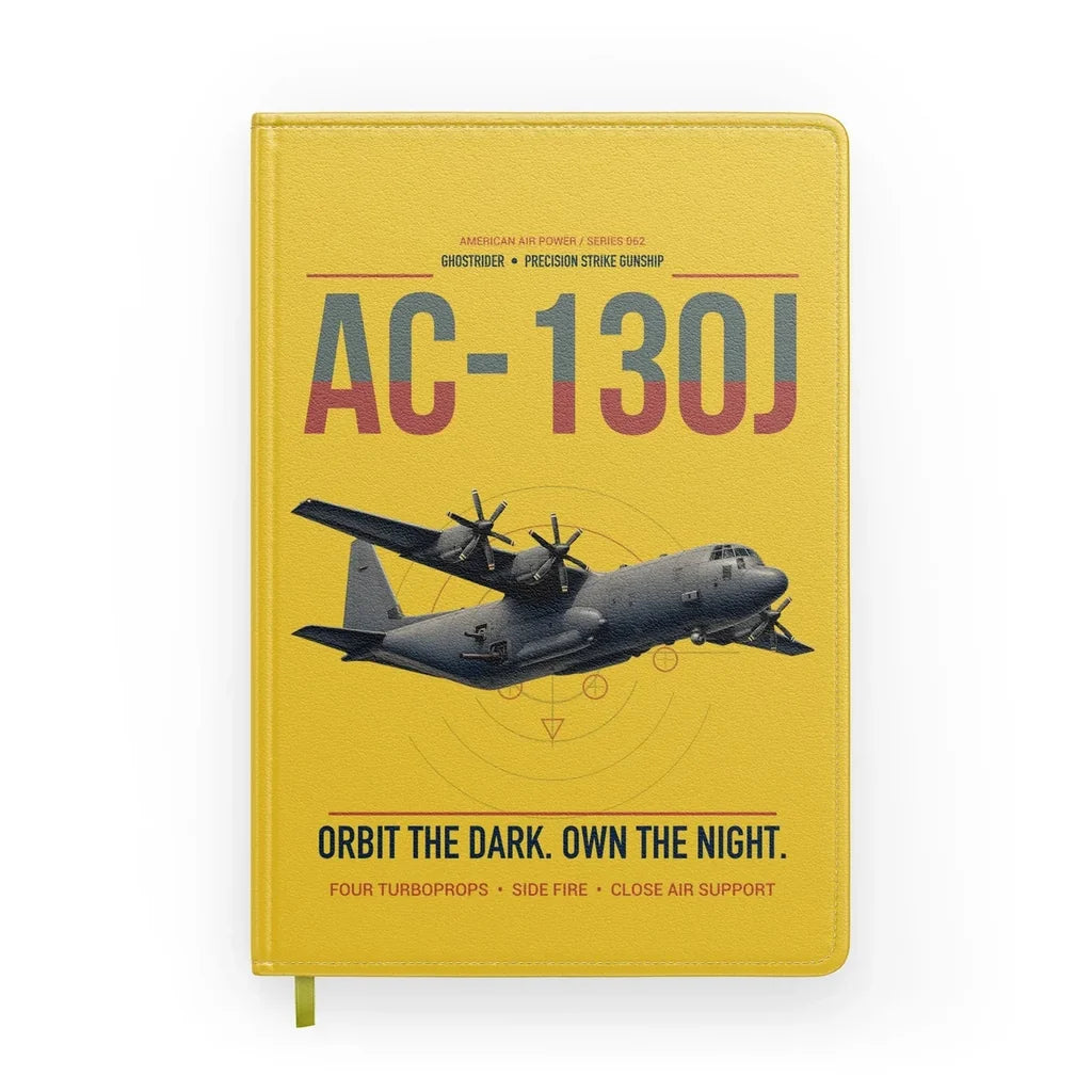 AC-130J Ghostrider design on yellow notebook