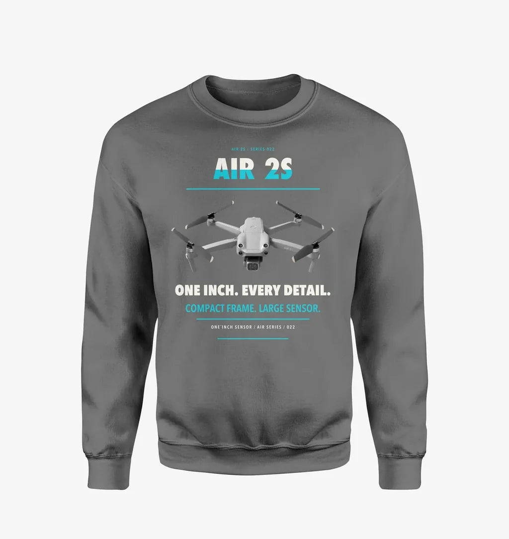 DJI Air 2S design on gray sweatshirt