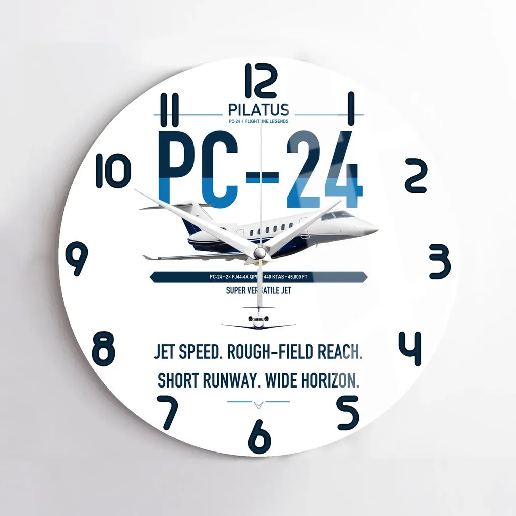 Pilatus PC-24 design on white no frame wall clock