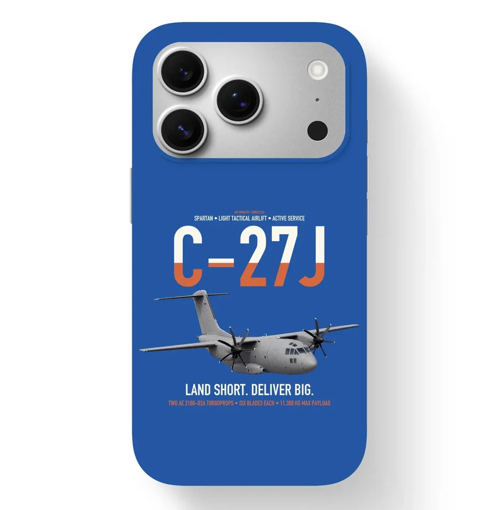 C-27J Spartan design on blue magsafe iphone case, for iPhone 17 Pro