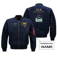 Thumbnail for Elmira Corning Regional Airport (ELM) design on blue bomber jacket with custom name patch