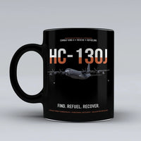 Thumbnail for HC-130J COMBAT KING II design on black ceramic mug, double-side print