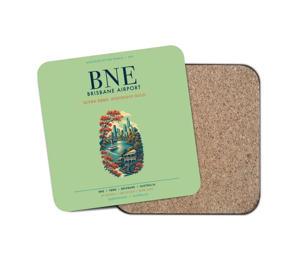 Brisbane Airport (BNE) design on light green 1 piece coaster