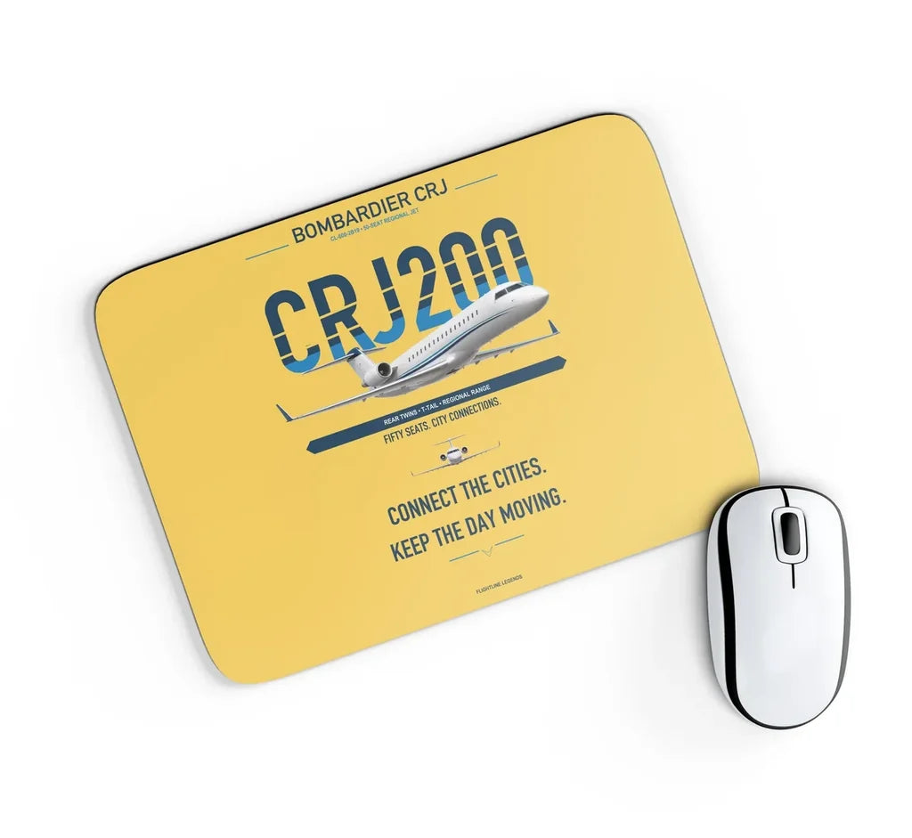 Bombardier CRJ200 design on yellow rectangle mouse pad