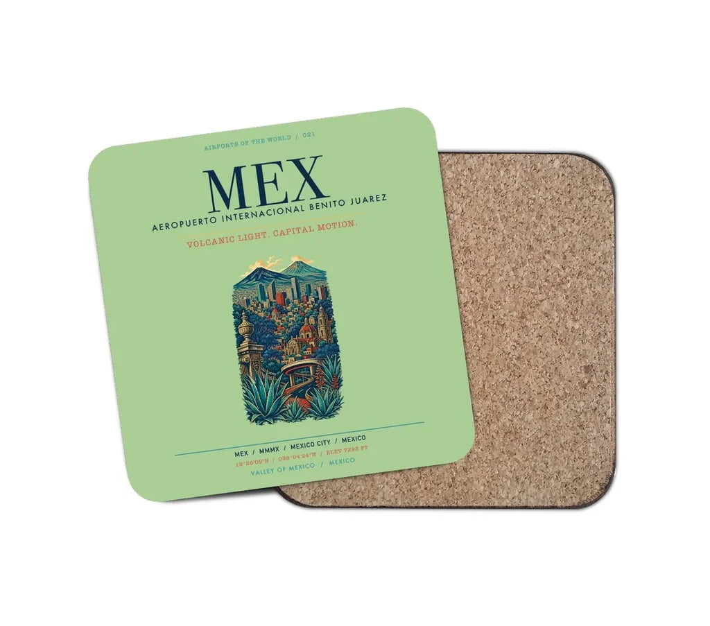 Mexico City Benito Juarez International Airport (MEX) design on light green 1 piece coaster