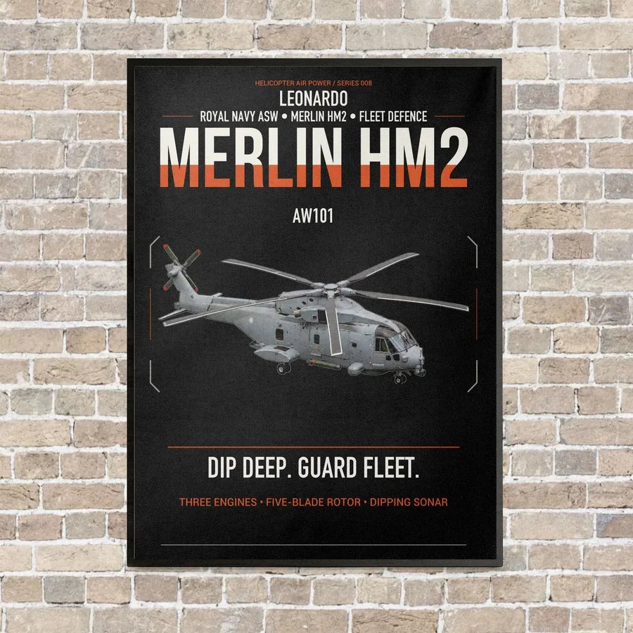 Leonardo AW101 Merlin HM2 vertical canvas print - framed - black background