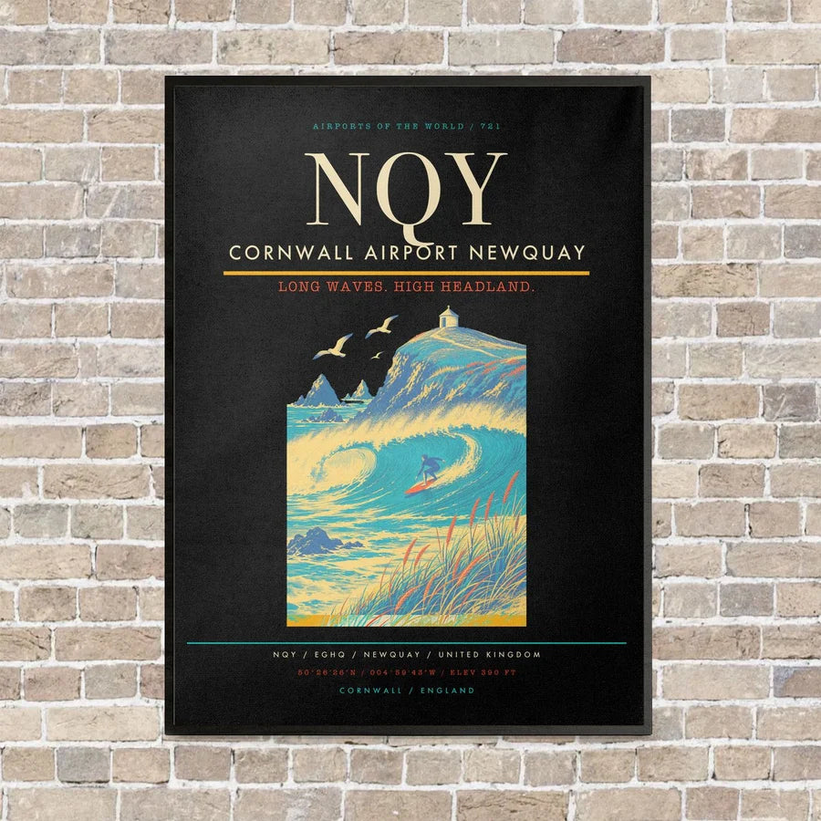 Cornwall Airport Newquay NQY vertical canvas print - framed - black background