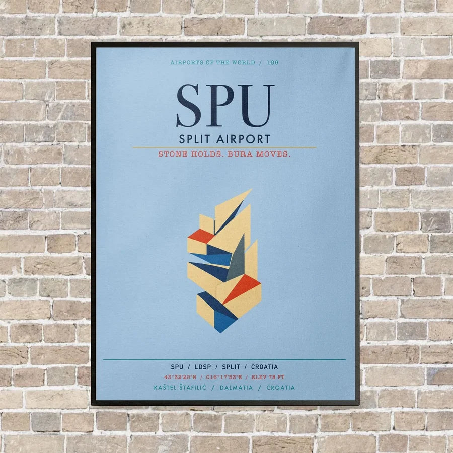 Split Airport SPU vertical canvas print - framed - light blue background