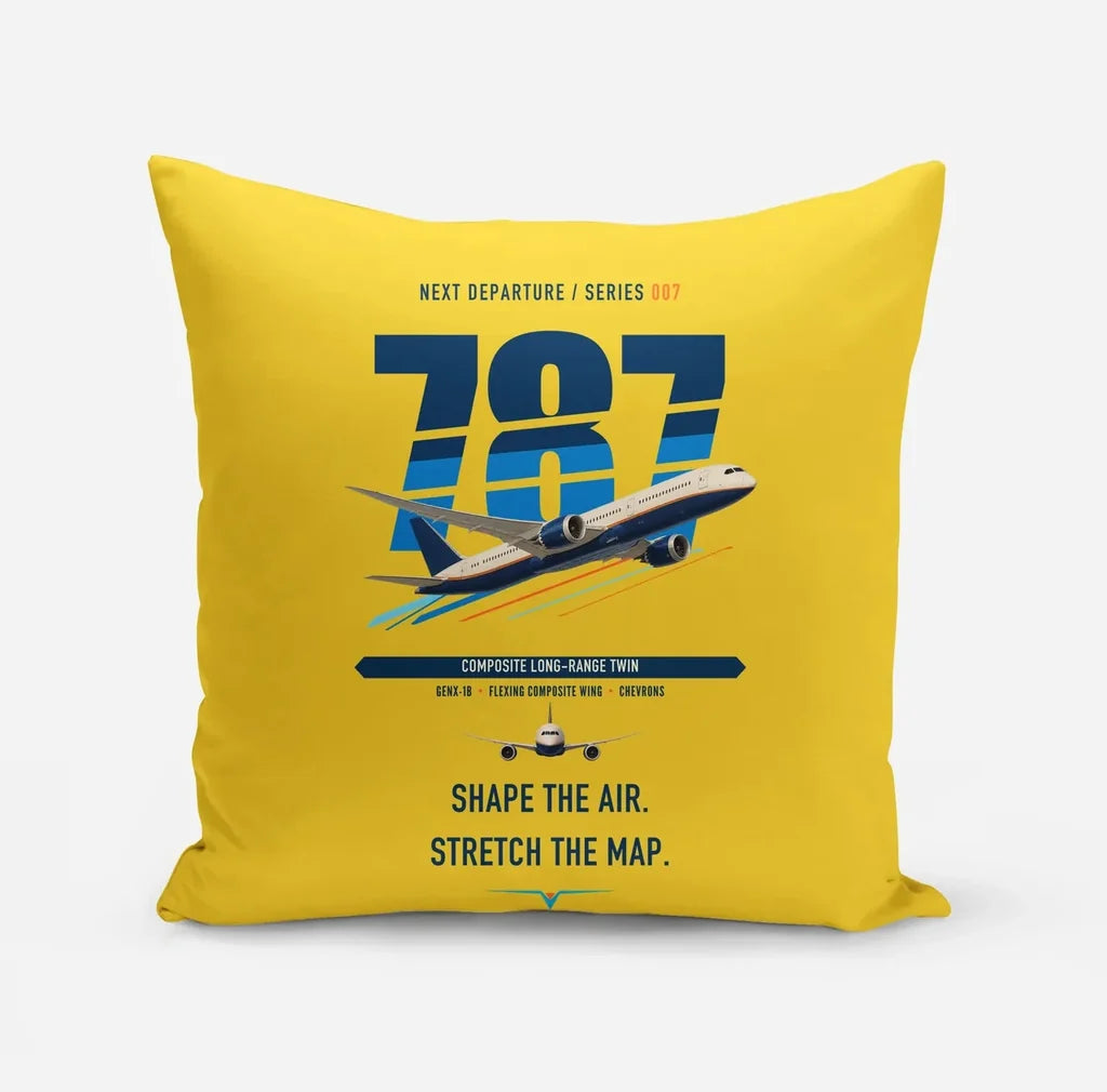 Boeing 787-9 Dreamliner design on yellow pillow