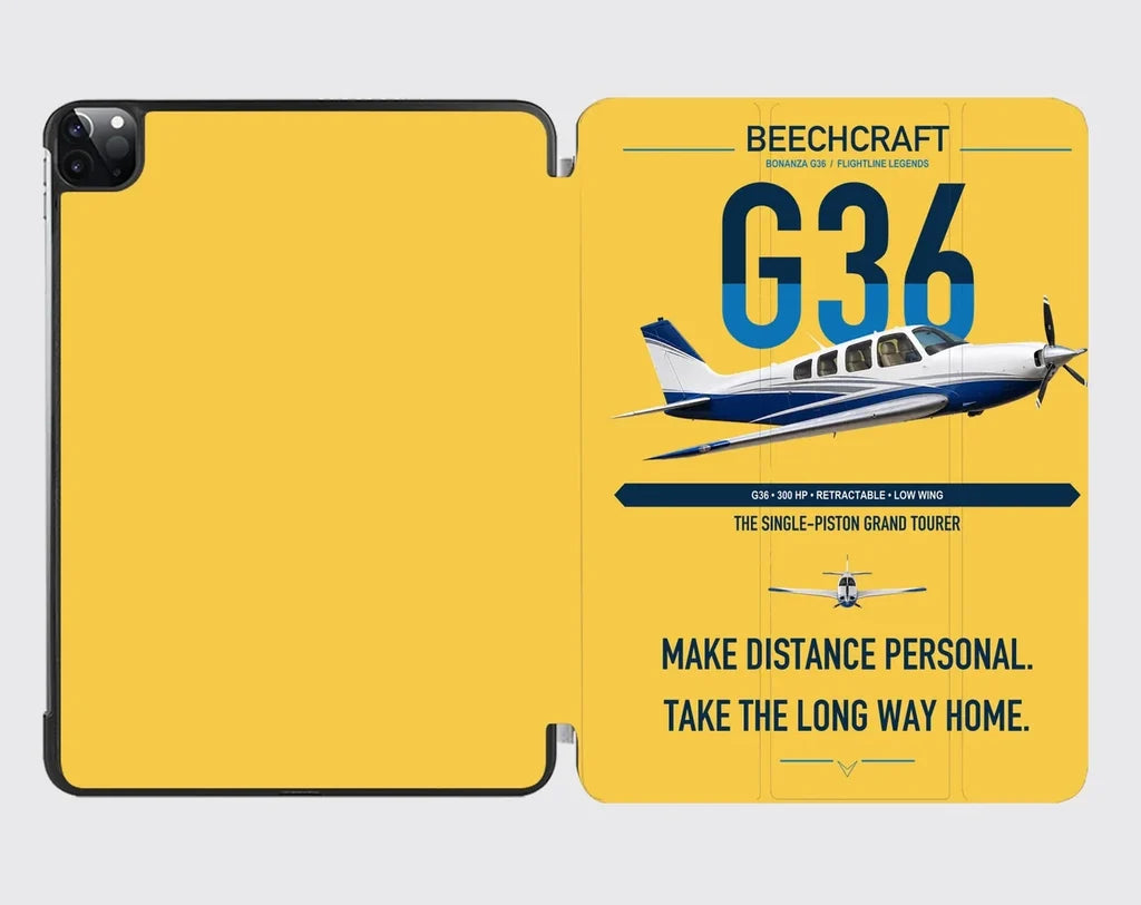 Beechcraft Bonanza G36 design on yellow ipad tablet case