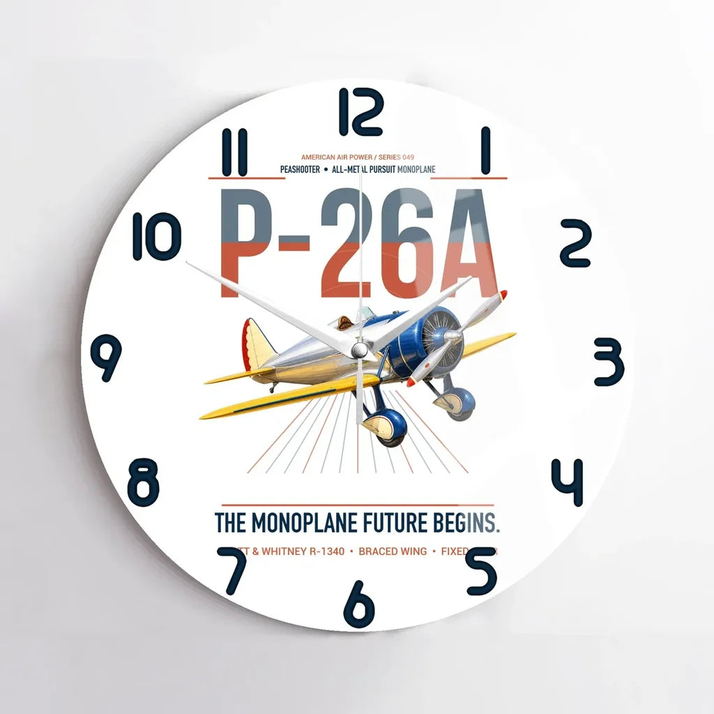 Boeing P-26A Peashooter design on white no frame wall clock