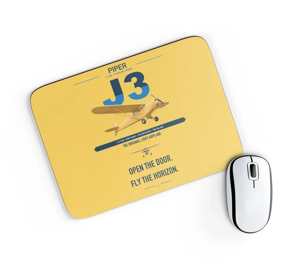 Piper J-3 Cub design on yellow rectangle mouse pad