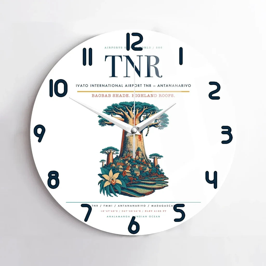 Ivato International Airport (TNR) design on white no frame wall clock