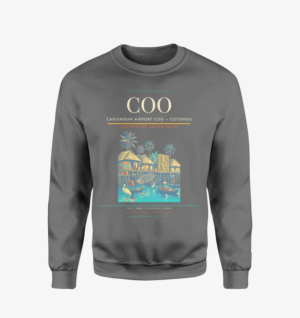 Cadjehoun Airport (COO) design on gray sweatshirt