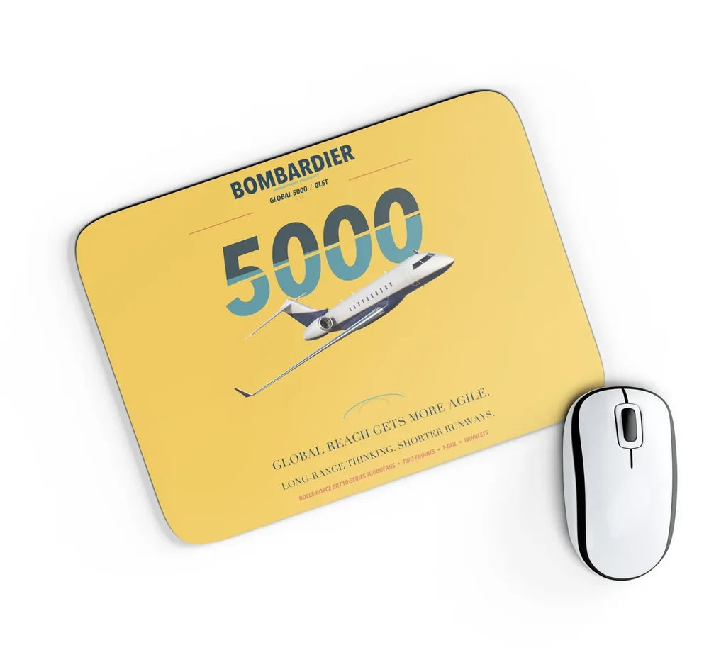Bombardier Global 5000 design on yellow rectangle mouse pad