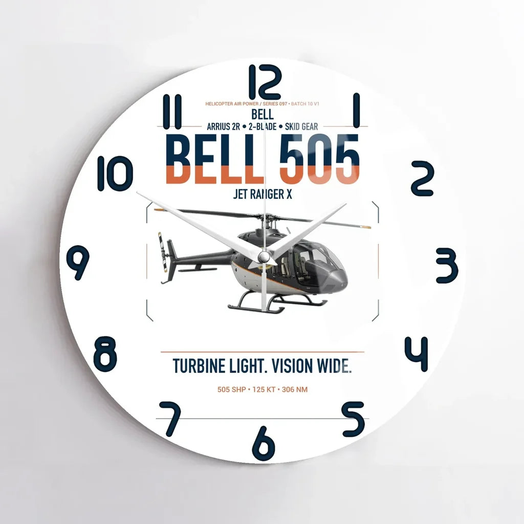 Bell 505 Jet Ranger X design on white no frame wall clock
