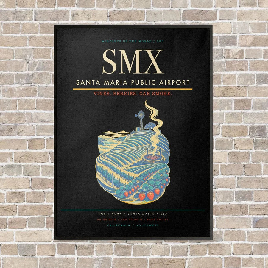Santa Maria Public Airport SMX vertical canvas print - framed - black background