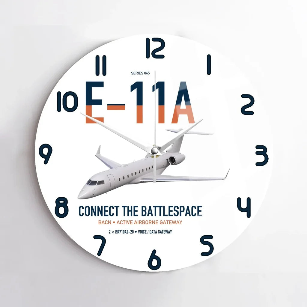 E-11A BACN design on white no frame wall clock