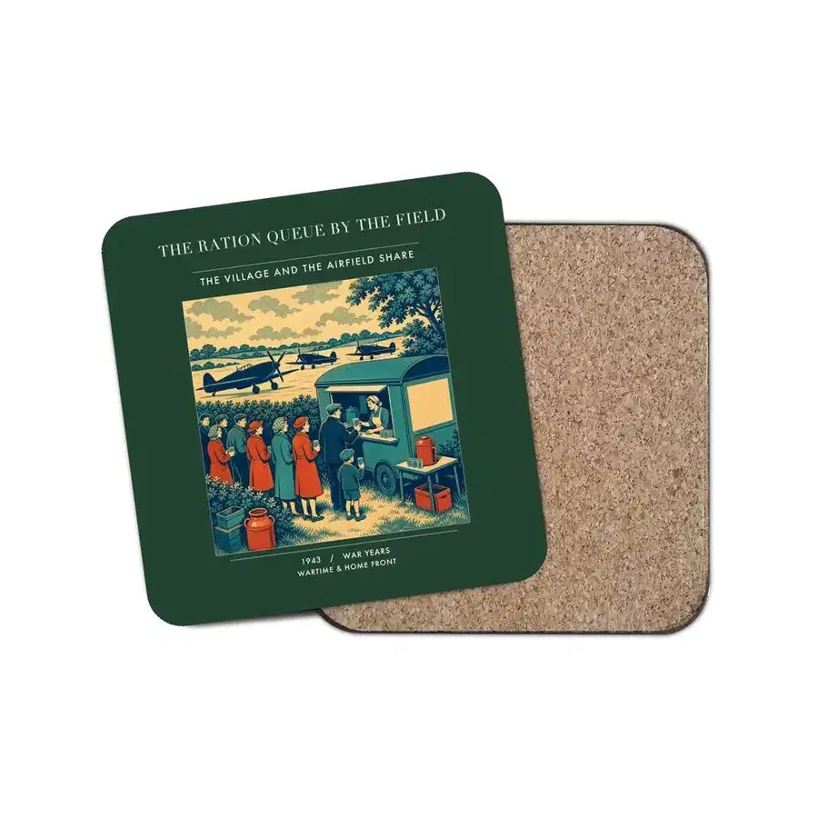 The Ration Queue By The Field - Designed Coasters design on dark green 1-piece