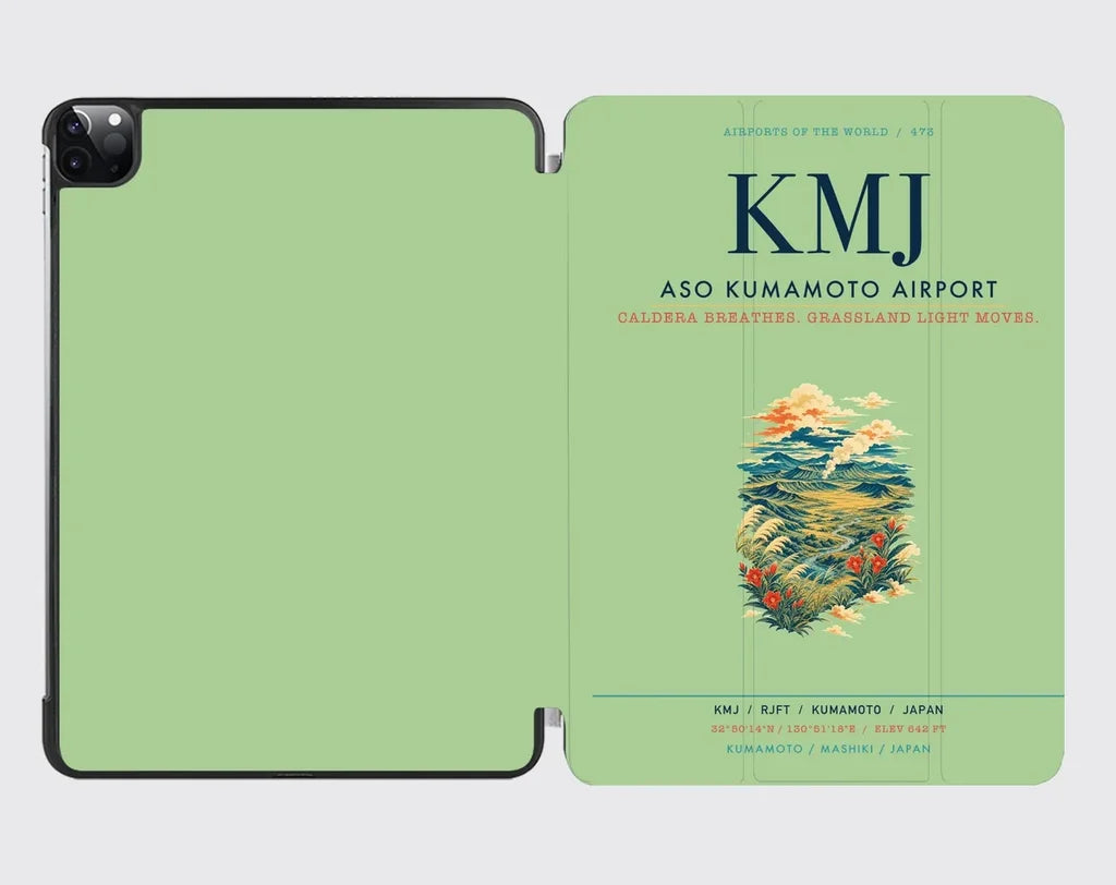 Aso Kumamoto Airport (KMJ) design on light green ipad tablet case