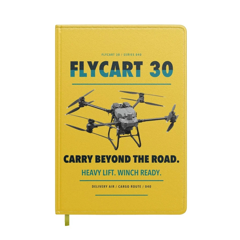 DJI FlyCart 30 design on yellow notebook