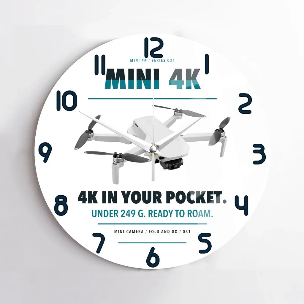 DJI Mini 4K design on white no frame wall clock