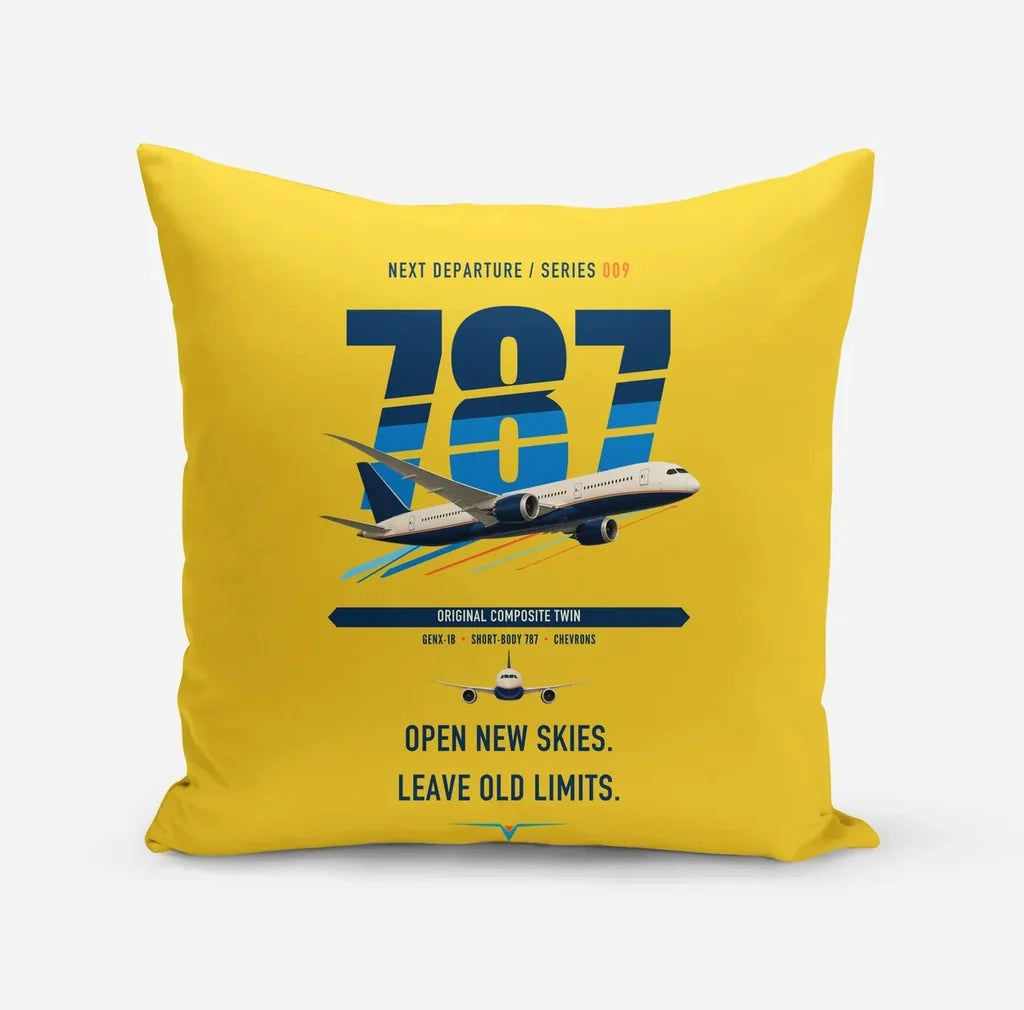 Boeing 787-8 Dreamliner design on yellow pillow