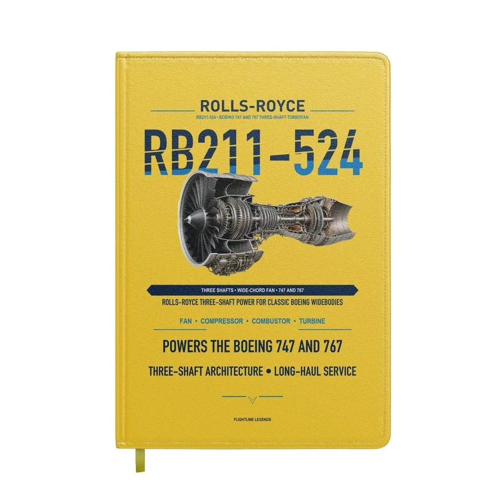 RB211-524 design on yellow notebook