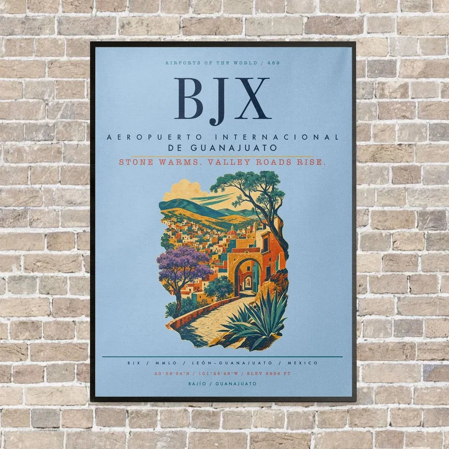 Aeropuerto Internacional de Guanajuato BJX vertical canvas print - framed - light blue background
