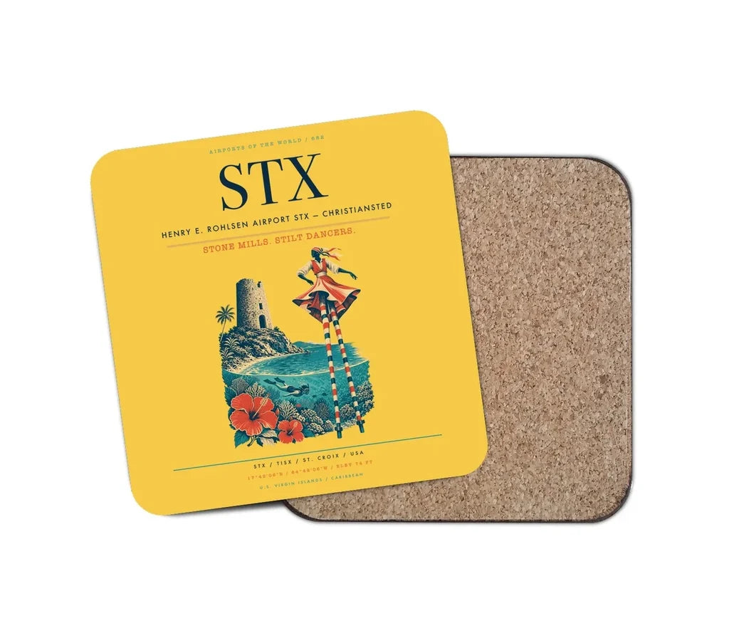 Henry E. Rohlsen Airport (STX) design on yellow 1 piece coaster