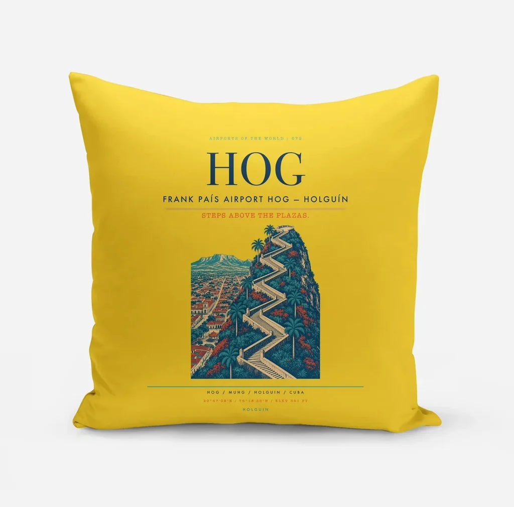 Frank País Airport (HOG) design on yellow pillow