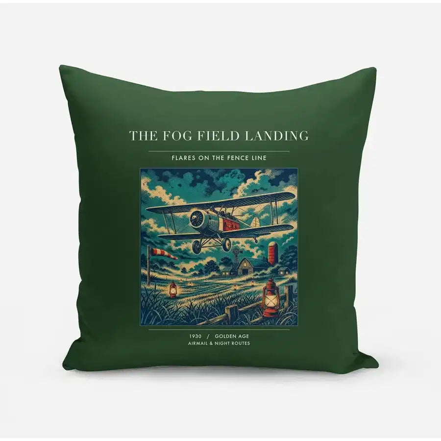 VINTAGE G4150 - The Fog Field Landing - Designed Pillows design on darkgreen