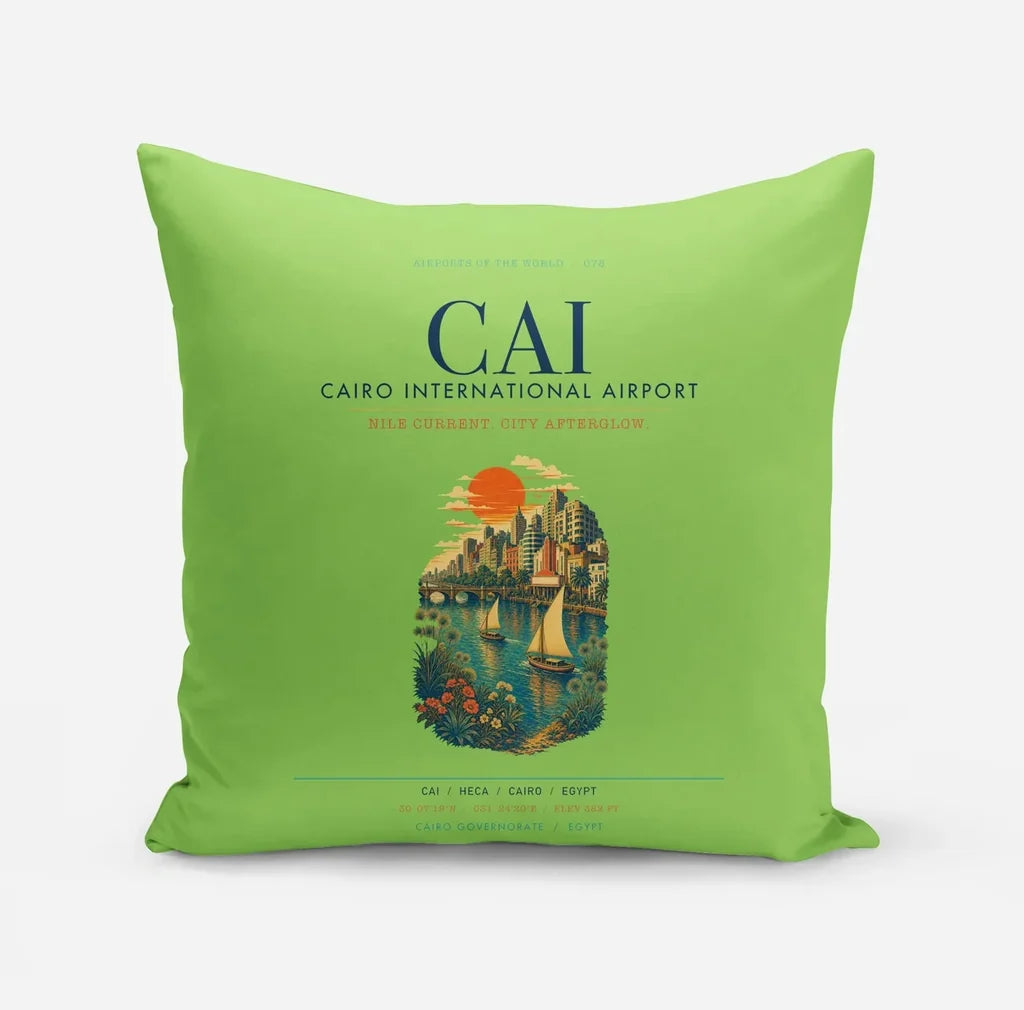 Cairo International Airport (CAI) design on light green pillow