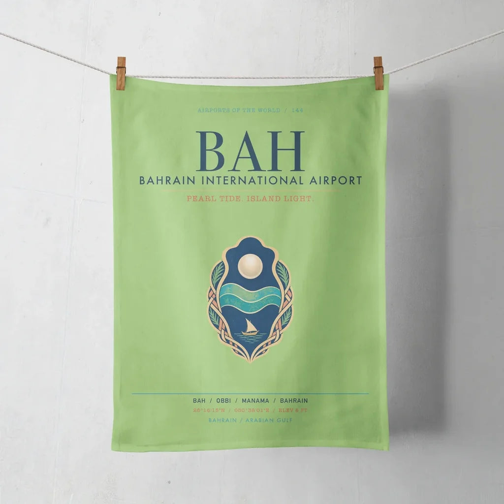 Bahrain International Airport (BAH) design on light green towel