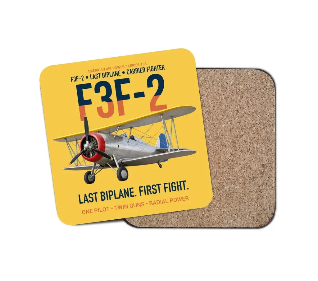 F3F-2 Last Biplane First Fight design on yellow 1 piece coaster