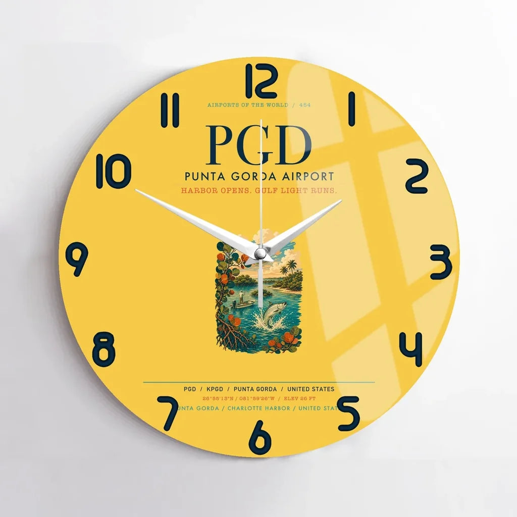 Punta Gorda Airport (PGD) design on yellow no frame wall clock