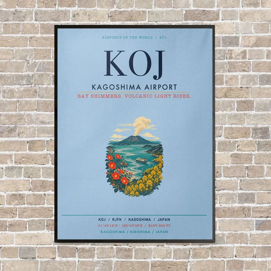 Kagoshima Airport KOJ vertical canvas print - framed - light blue background