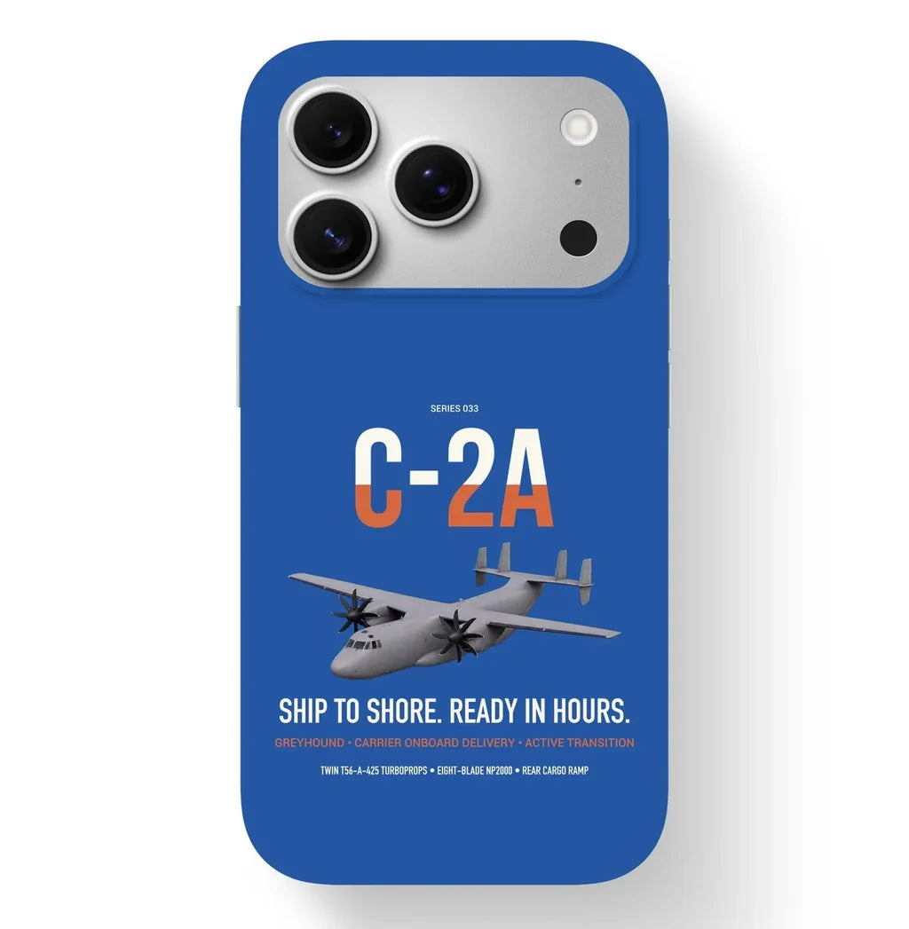C-2A Greyhound design on blue magsafe iphone case, for iPhone 17 Pro