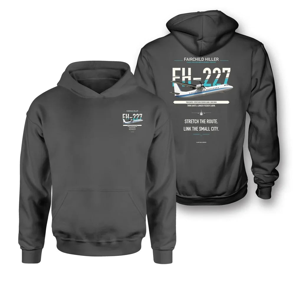 Fairchild Hiller FH-227B design on dark gray hoodie