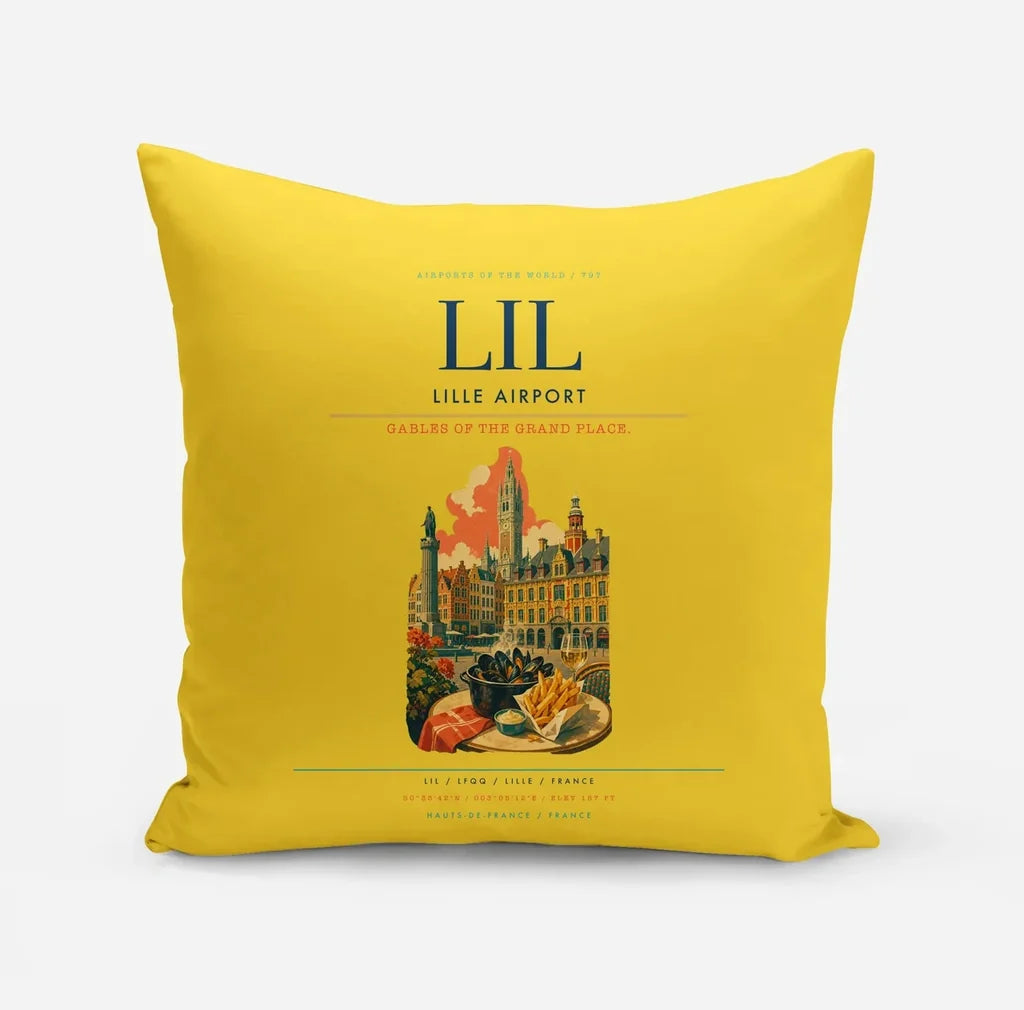 Lille Airport (LIL) design on yellow pillow