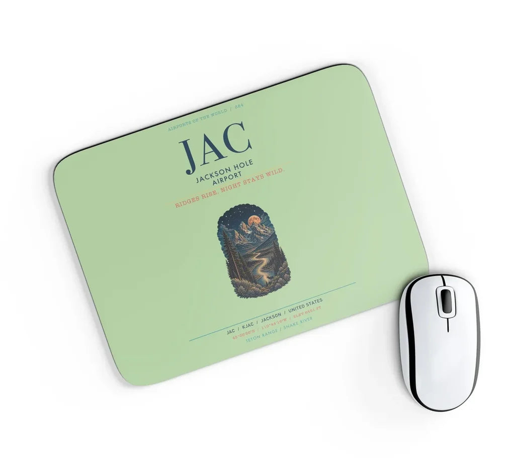 Jackson Hole Airport (JAC) design on light green rectangle mouse pad