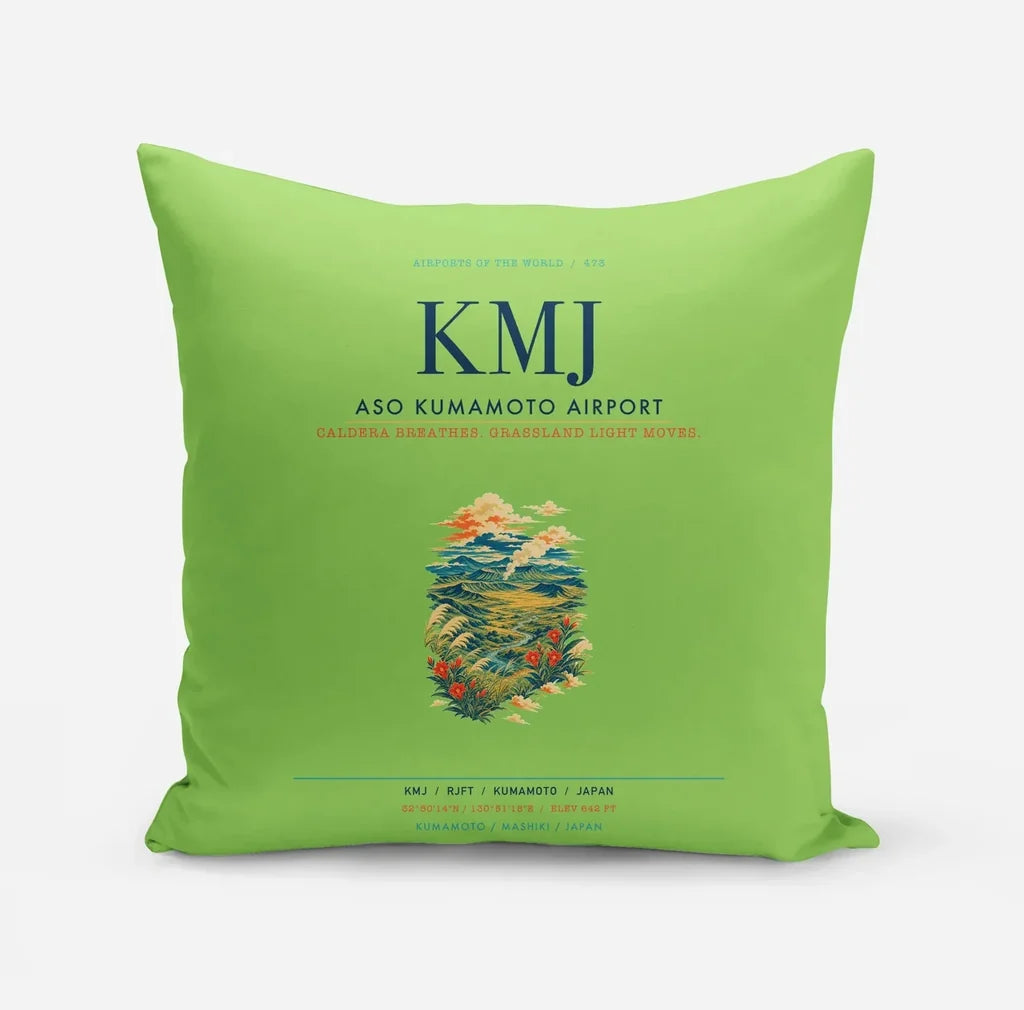 Aso Kumamoto Airport (KMJ) design on light green pillow