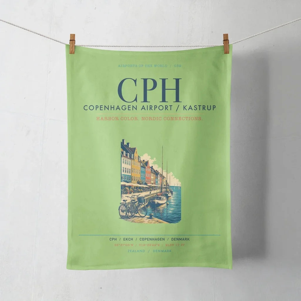 Copenhagen Airport Kastrup (CPH) design on light green towel